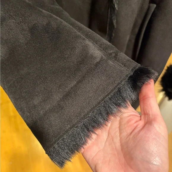 Black Faux Fur Shearling Suede Penny Lane 90s Glam Goth Coat Charlotte Simone - Picture 8 of 8